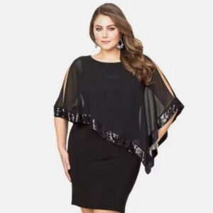 R&M Richards black knee length sleeveless dress with attached shawl size 14